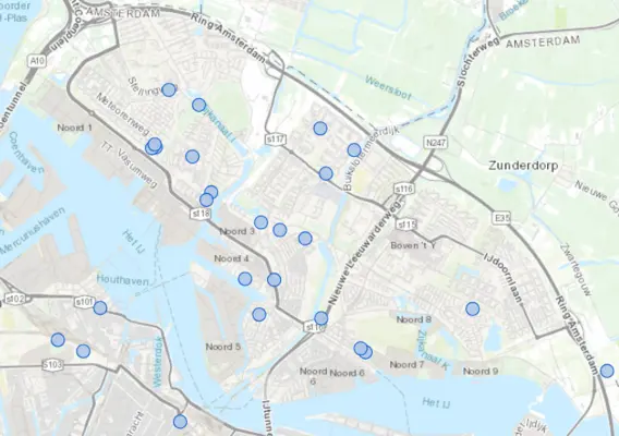 kaartje met egelwaarnemingen in Amsterdam-Noord